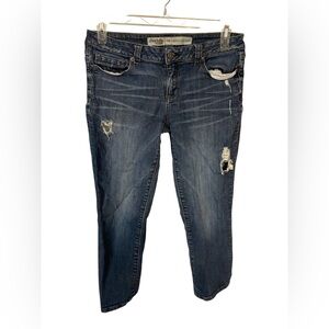 Charlotte Russe Dark Blue Distressed Cropped Jeans